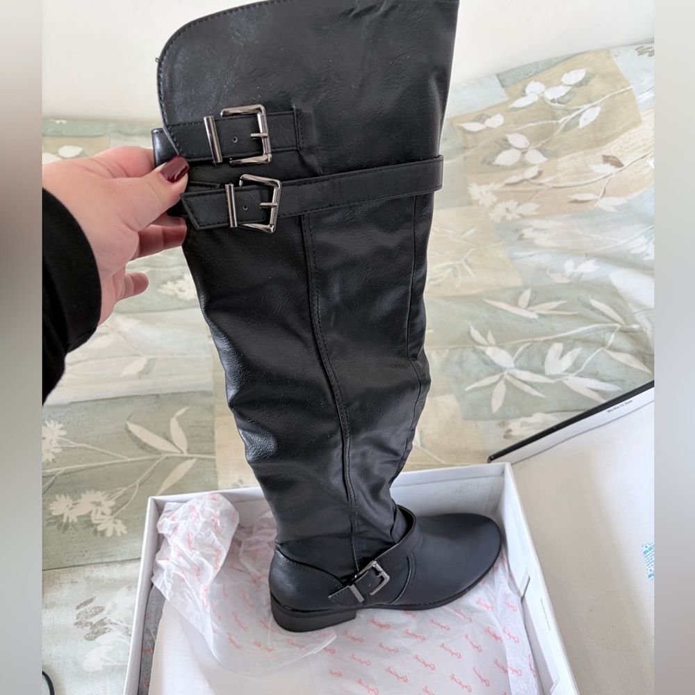 Qupid Black Over the Knee Boots with Buckle Detail